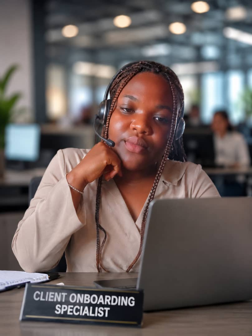 Salami Francisca Opemi supporting client onboarding with a headset