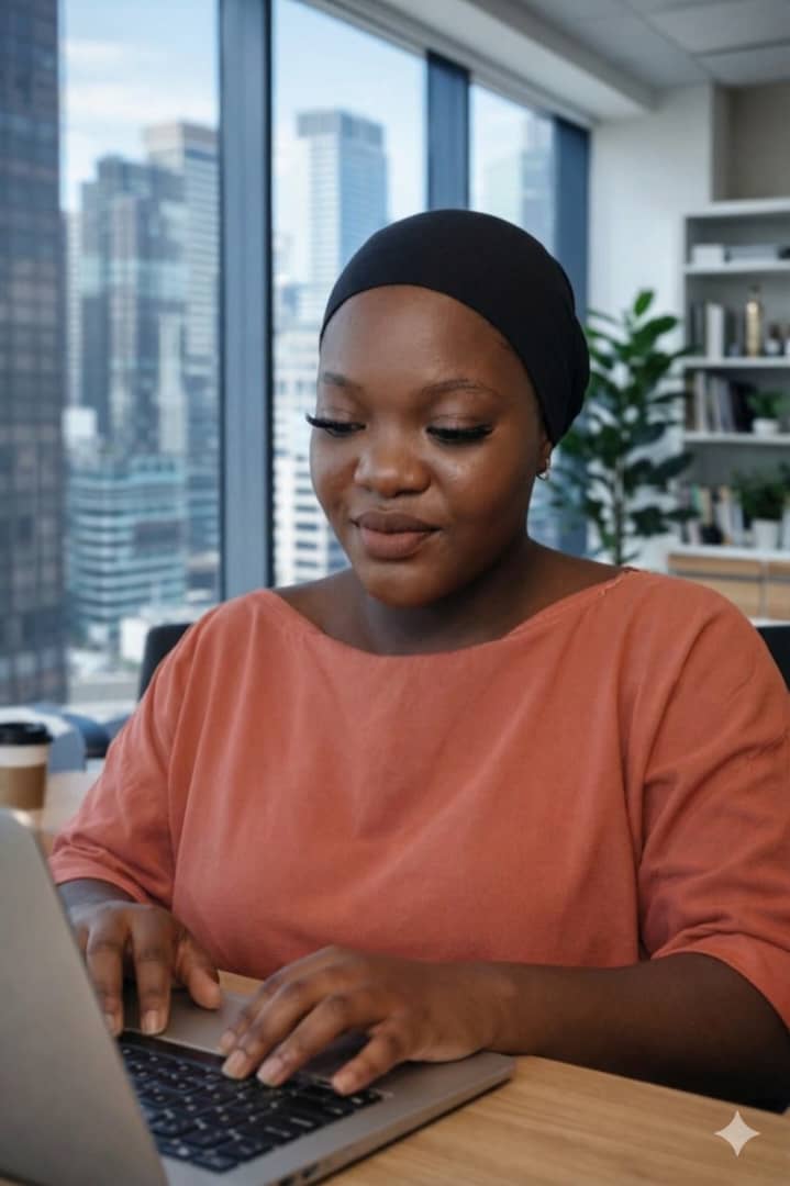 Salami Francisca Opemi focused on laptop-based virtual assistant work